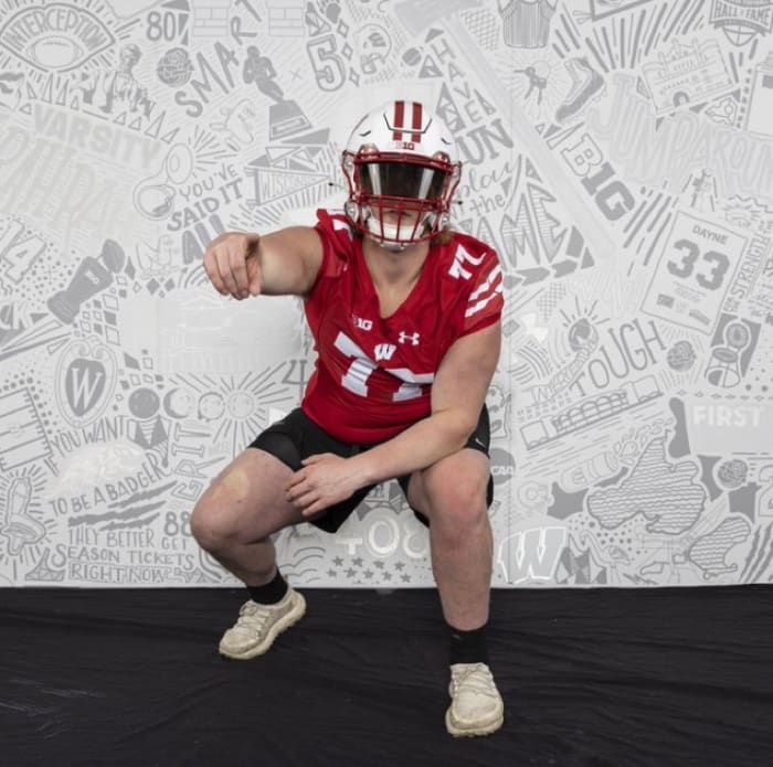 2023 offensive lineman Christopher Terek poses during a visit to Wisconsin back on April 22.
